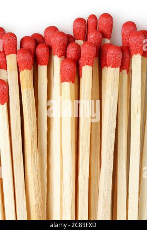 close up of matches with red head on white Stock Photo