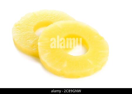 close up of pineapple slices isolated on white Stock Photo