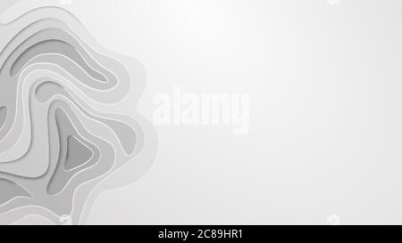 Multi layers vector background with abstract topography or flowing liquid design in white and gray colors Stock Vector