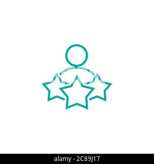 human figure with three stars. flat icon on white background. Skills, experience and rating icon isolated on white. Creative solutions, team work, kno Stock Vector