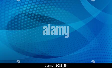 Abstract background of curved lines, curves and halftone dots in blue colors Stock Vector