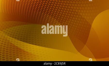 Abstract background of curved lines, curves and halftone dots in yellow and orange colors Stock Vector