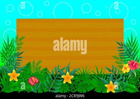 Tropical leaves background with bamboo frame vector illustration Stock Vector