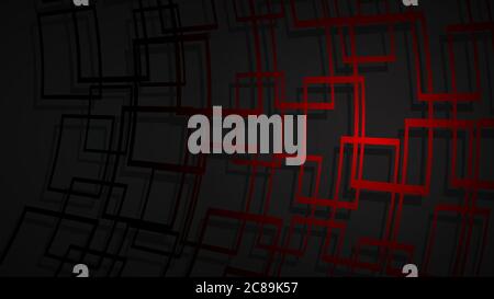 Abstract illustration of dark red intersecting squares with shadows on black background Stock Vector