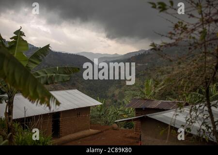 Beautiful dramatic scenery of farming communities on the foothills of Mount Elgon, in Eastern Uganda. Stock Photo