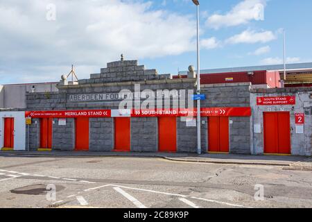 Entrance to the Merkland Stand and South Stand at Pittodrie Stadium the home of  Aberdeen Football Club, Merkland Lane, Aberdeen, Scotland, UK Stock Photo