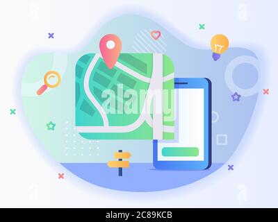 Map pointer location on Smartphone screen concept of pick location with flat style. Stock Vector