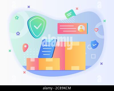 Package delivery concept box address location shield with flat style. Stock Vector