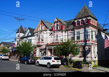 CLINTON, NJ -14 JUL 2020- View of buildings in downtown historic Clinton, Hunterdon County, New Jersey, United States. Stock Photo