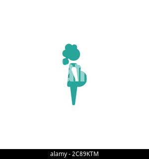 Blue silhouette of pregnant woman in dress. Lady prenatal sign. Isolated on white. Vector Flat mother and motherhood icon. Pregnancy icon. Stock Vector
