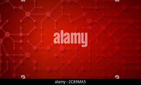 Abstract background of connecting lines and dots with shadows in red colors Stock Vector