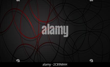 Abstract illustration of dark red intersecting circles with shadows on black background Stock Vector