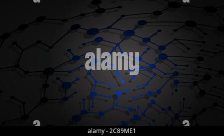 Abstract illustration of blue connecting lines and dots with shadows on black background Stock Vector