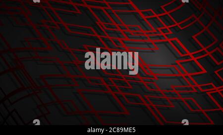 Abstract illustration of dark red intersecting squares with shadows on black background Stock Vector