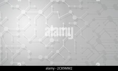 Abstract illustration of white connecting lines and dots with shadows on gray background Stock Vector