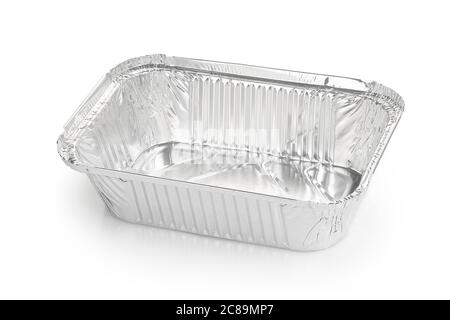 single aluminum lunch box or tray isolated on white Stock Photo