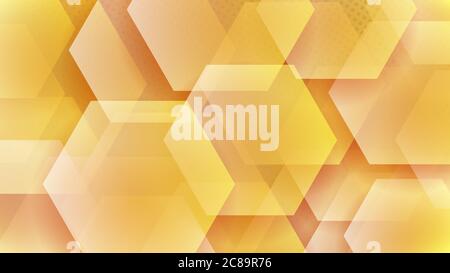 Abstract background of hexagons and halftone dots in yellow colors Stock Vector