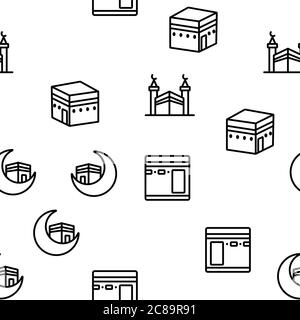 Kaaba seamless pattern. Hajj to Mecca. Kabah cover black cloth pattern ...