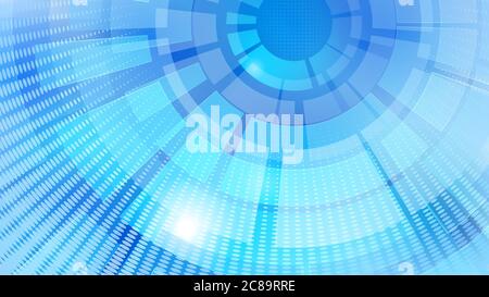 Abstract background of concentric circular elements and halftone dots in light blue colors Stock Vector