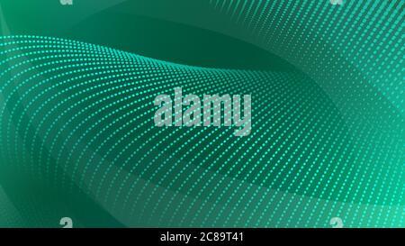 Abstract background of curved surfaces and halftone dots in turquoise colors Stock Vector