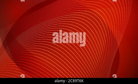 Abstract background of curved surfaces and halftone dots in red colors Stock Vector