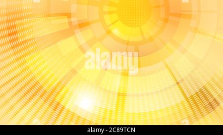 Abstract background of concentric circular elements and halftone dots in yellow colors Stock Vector
