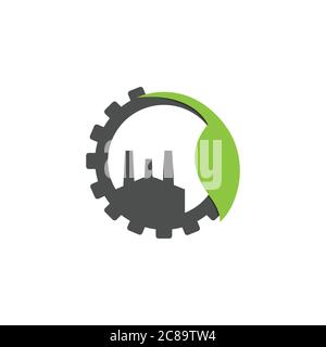 Eco factory industrial logo concept design green industry logo vector illustration Stock Vector