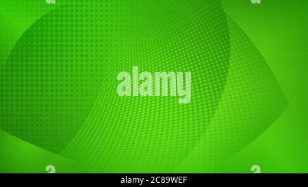 Abstract background of curved surfaces and halftone dots in green colors Stock Vector