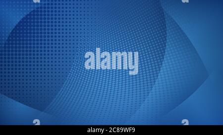 Abstract background of curved surfaces and halftone dots in blue colors Stock Vector