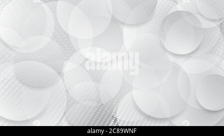 Abstract background of translucent circles and halftone dots in white and gray colors Stock Vector