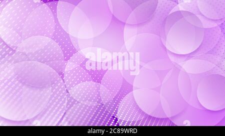 Abstract background of translucent circles and halftone dots in purple colors Stock Vector