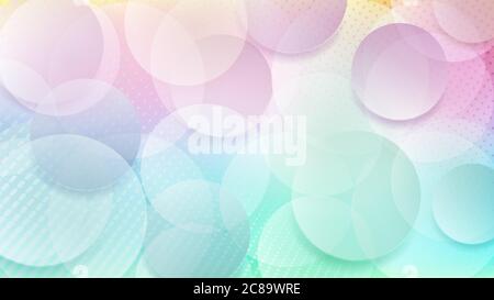 Abstract background of translucent circles and halftone dots in light blue and purple colors Stock Vector