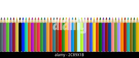 Seamless colored pencils row isolated on white background. Multicolor crayons set. Collection of pencils. Back to school. Office supplies.Stock vector Stock Vector