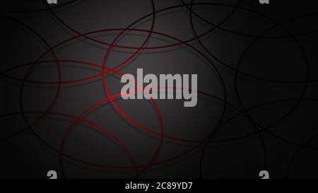 Abstract illustration of dark red intersecting circles with shadows on black background Stock Vector