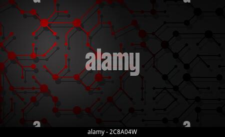 Abstract illustration of red connecting lines and dots with shadows on black background Stock Vector