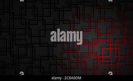 Abstract illustration of dark red intersecting squares with shadows on black background Stock Vector