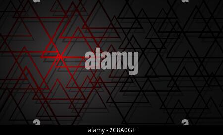 Abstract illustration of dark red intersecting triangles with shadows on black background Stock Vector
