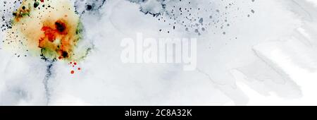 Abstract geometric modern banner design combined with splatter hand-painted watercolor on white background. Artistic vector used as decorative design Stock Vector