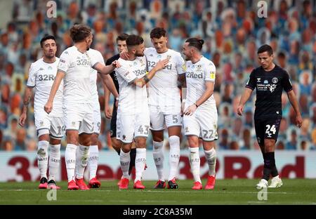 Leeds United S Ben White No 5 Celebrates Scoring His Side S First Goal Of The Game With His Team Mates During The Sky Bet Championship Match At Elland Road Leeds Stock Photo Alamy