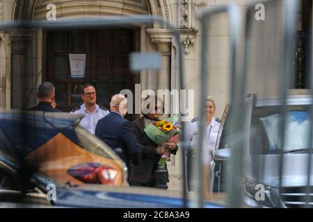 LONDON, ENGLAND, JULY 22 2020, LONDON, ENGLAND, JULY 22 2020, Actor and musician Johnny Depp leaving the High Court in London today after his libel case against the publishers of The Sun newspaper NGN (Credit: Lucy North | MI News) Credit: MI News & Sport /Alamy Live News Stock Photo