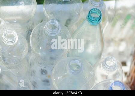Plastic bottles in a box on a white background Stock Photo