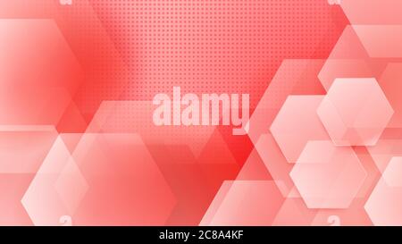 Abstract background of hexagons and halftone dots in red colors Stock Vector