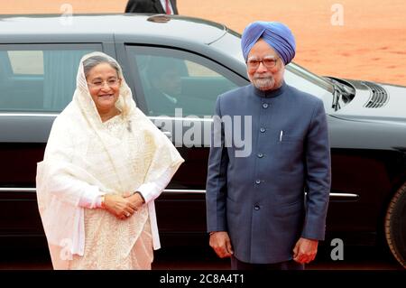 File photograph of Bangladesh Prime Minister Sheikh Hasina with Indian Prime Minister Manmohan Singh in New Delhi, India - 2010. They discussed entire Stock Photo