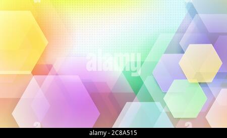 Abstract background of hexagons and halftone dots in various colors Stock Vector