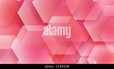 Abstract background of hexagons and halftone dots in red colors Stock Vector