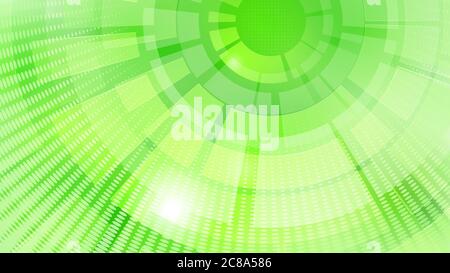 Abstract background of concentric circular elements and halftone dots in green colors Stock Vector