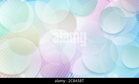Abstract background of translucent circles and halftone dots in light blue and purple colors Stock Vector