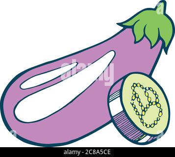 Eggplant color hand drawn illustration Stock Vector