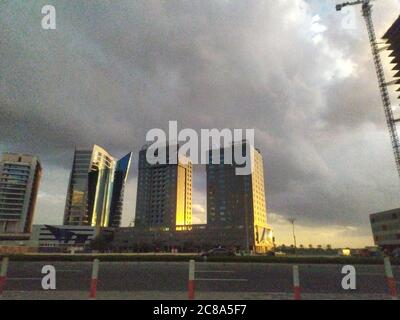 Dubai Gate 1 is a modern residential complex at the landmark development of Jumeirah Lake Towers. It is a 35-storey high rise building with an interes Stock Photo