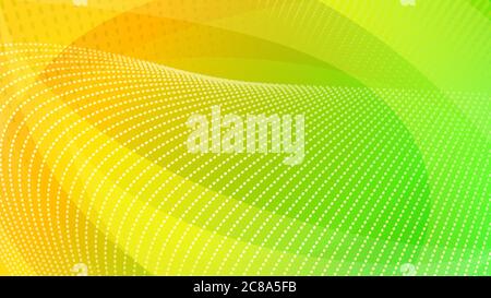 Abstract background of curved surfaces and halftone dots in yellow and green colors Stock Vector